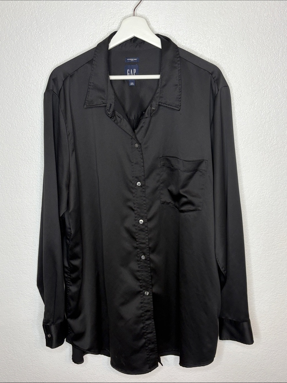 Gap Black Satin Boyfriend Button Down Shirt Size XXL Loose Fit Classic